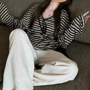 Women's Black Stripe Loose Long Sleeve T-Shirt  589377 - TUZZUT Qatar Online Shopping