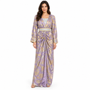 Lavender & Gold Leaf Belted Maxi Dress S4966
