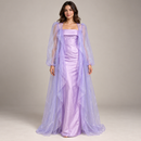 Women’s Lavender Maxi Dress with Sheer Long Cover-Up – 2-Piece Set YD26