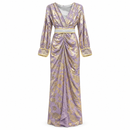 Lavender & Gold Leaf Belted Maxi Dress S4966