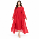 Women’s Red Dress & Sheer Open-Front Abaya Two-Piece Set 43864