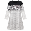Women’s Leopard & Stripe Tunic Dress with Lace Sleeves NS85