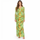 Women’s Green Abstract Print Ruched Maxi Dress YD135