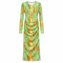 Women’s Green Abstract Print Ruched Maxi Dress YD135