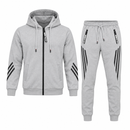 Men’s Light Grey Hooded Tracksuit with Black Stripe Detail NS62