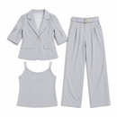 Light Grey Lace-Detail Blazer, Camisole & Belted Trouser Set – 3 Pieces 61372