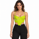 Lime Green Pearl & Rhinestone Asymmetric Corset Top 514515