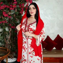 Luxury Women's Evening Long Dress Ethnic Eid Ramadan Muslim Floral Print Abayas Arabic Middle East Maxi Robe Islamic Jalabiya XL S4267575