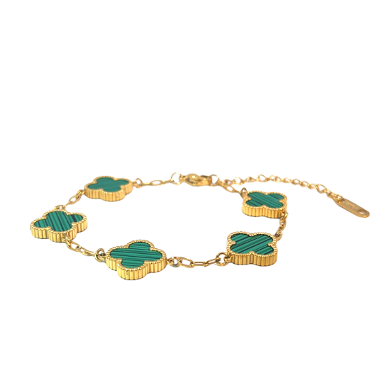 Green Clover Double-Sided Yellow Gold Bracelet 5 motifs DN2069 - TUZZUT Qatar Online Shopping