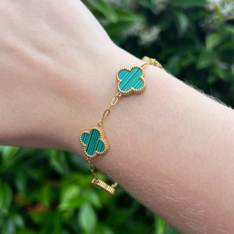 Green Clover Double-Sided Yellow Gold Bracelet 5 motifs DN2069 - TUZZUT Qatar Online Shopping