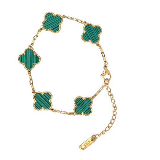 Green Clover Double-Sided Yellow Gold Bracelet 5 motifs DN2069 - TUZZUT Qatar Online Shopping