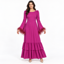 Women’s Magenta Feather-Trim Bell-Sleeve Maxi Dress 502H2H