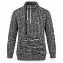 Men’s Black & White Marled Knit Cowl-Neck Sweater YD81
