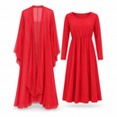 Women’s Red Dress & Sheer Open-Front Abaya Two-Piece Set 43864