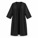 Black Collarless Open-Front Longline Coat with Three-Quarter Sleeves NS10