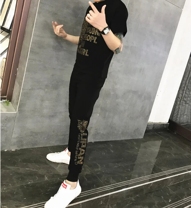 Men Sets Tracksuit New Spring Summer Sportswear Suit Male Fashion Clothes Two Piece Set Zipper top + Pants X3208164 - Tuzzut.com Qatar Online Shopping