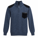 Men's Navy Blue Ribbed Half-Zip High Neck Sweater with Black Shoulder Panels & Chest Pocket SQ003