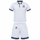 Men’s Light Grey Geometric Polo & Shorts Set YD38