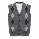 Men’s Grey Argyle Fleece-Lined Button-Up Knit Vest NS46