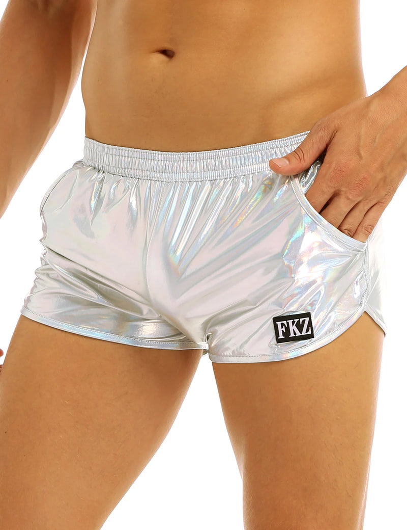 Mens Holographic Shiny Metallic Boxer Briefs Casual Loose Lounge Shorts Underwear Fashion Swim Trunks Bikini Swimwear X1269649