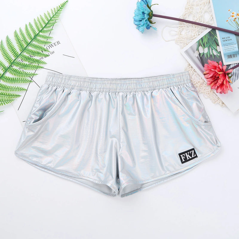 Mens Holographic Shiny Metallic Boxer Briefs Casual Loose Lounge Shorts Underwear Fashion Swim Trunks Bikini Swimwear X1269649