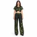 Women’s Metallic Olive Green Twist-Front Top & Trousers Set 102396