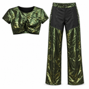 Women’s Metallic Olive Green Twist-Front Top & Trousers Set 102396