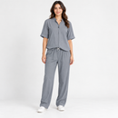 Women’s Grey Stand-Collar Shirt & Drawstring Trousers Set NS146