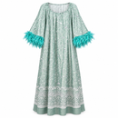 Mint Green Botanical Kaftan with Turquoise Feather Cuffs YD42