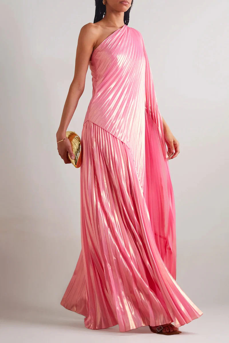One-shoulder Pleated Maxi Dress 134726 One-shoulder Pleated Maxi Dress 134726
