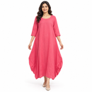 Women’s Coral Pink Three-Quarter Sleeve Cocoon Dress YD16