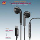 Moxedo Wired Stereo USB Type C Earphone with In-line Mic & Remote - TUZZUT Qatar Online Shopping