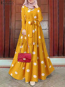 Muslim Dubai Turkey Hijab Sundress ZANZEA Women's Vintage Polka Dot Printed Abaya Dress Femme Robe Maxi Dress Islamic Clothing S4493364 - Tuzzut.com Qatar Online Shopping