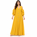 Mustard Yellow Cold-Shoulder Maxi Dress with Jewelled Buttons S5146