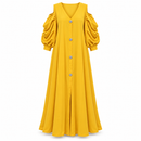 Mustard Yellow Cold-Shoulder Maxi Dress with Jewelled Buttons S5146