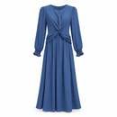 Blue Twist-Waist Maxi Dress with Smocked Cuffs NS19