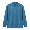 Women’s Teal Blue Embellished Long-Sleeve Polo Top YD86