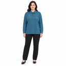Women’s Teal Blue Embellished Long-Sleeve Polo Top YD86