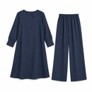 Navy Blue Long-Sleeve Tunic & Wide-Leg Pants Set 644560