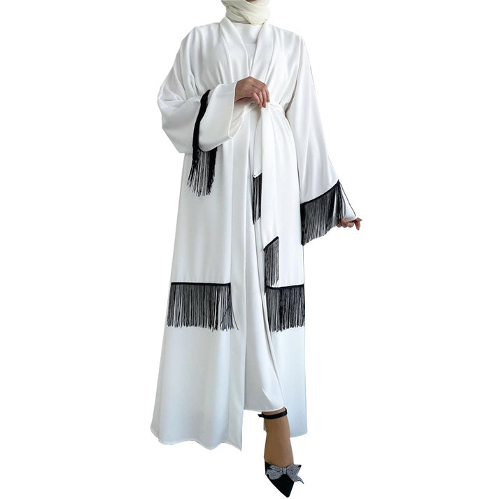 Women's Tassel Fashion White Abaya 508279 - TUZZUT Qatar Online Shopping