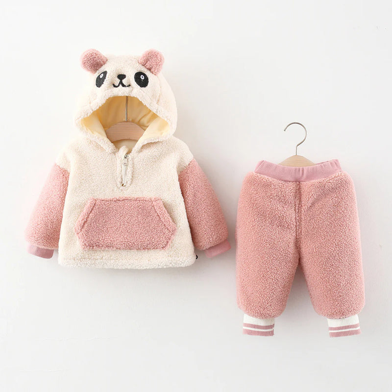 Baby Panda Pink and White Hooded Fleece Set X4181063 - TUZZUT Qatar Online Shopping