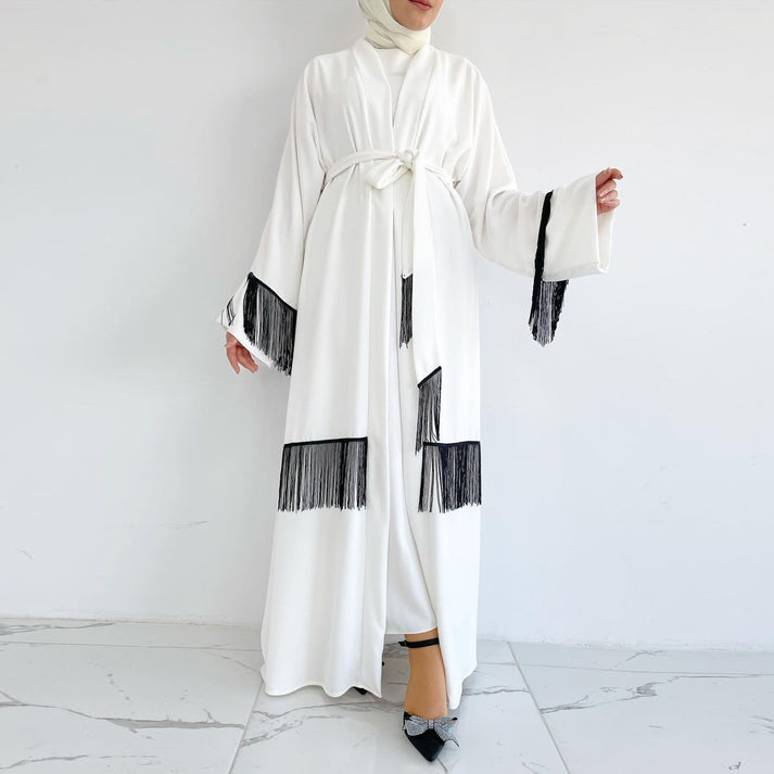 Women's Tassel Fashion White Abaya 508279 - TUZZUT Qatar Online Shopping