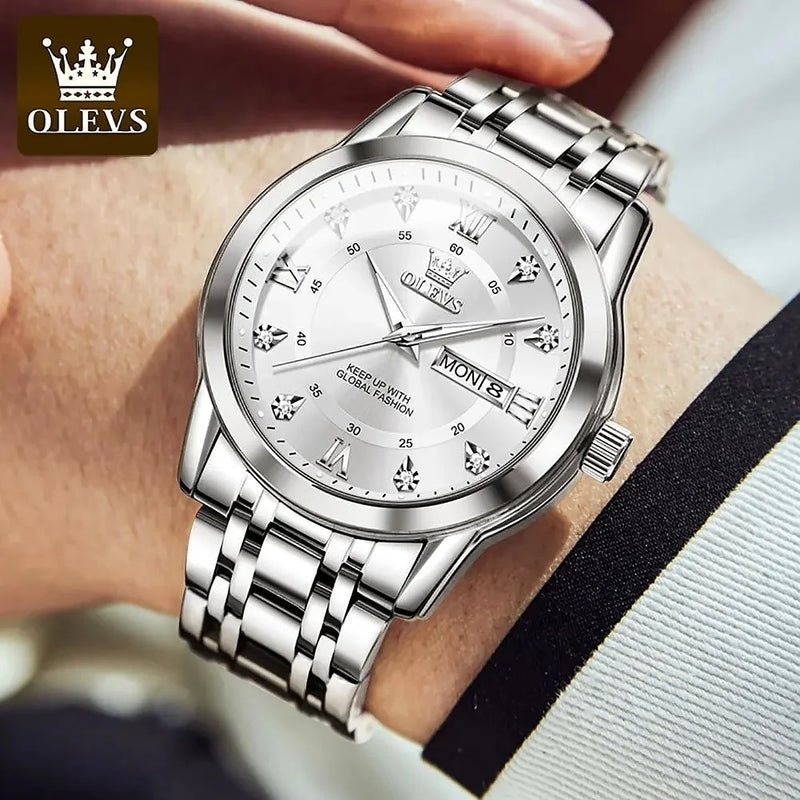 OLEVS Classic Business Stainless Steel Silver Watch W7522 - TUZZUT Qatar Online Shopping