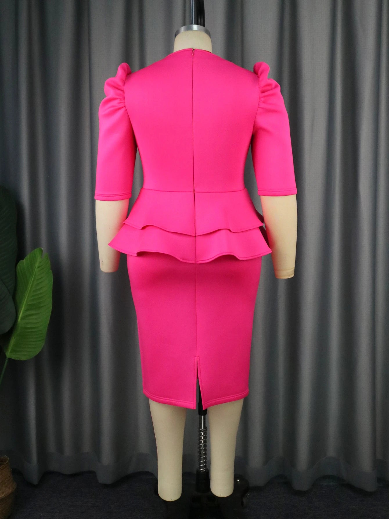 Fuchsia Dresses for Ladies V Neck Puff Half Sleeve Empire Peplum Ruffles Midi Office Work Evening Party Outfits S3960241 Fuchsia Dresses for Ladies V Neck Puff Half Sleeve Empire Peplum Ruffles Midi Office Work Evening Party Outfits S3960241
