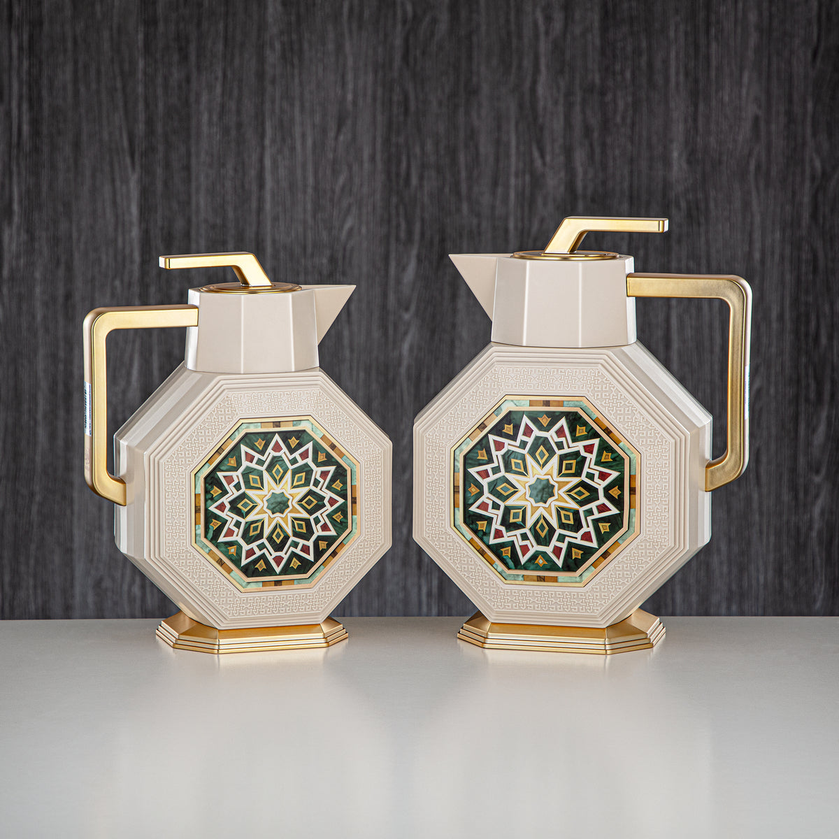 Almarjan Vacuum Flask Set ABS 0.6L + 0.95L, Ivory & Gold - Tea & Coffee Rituals (OTG-600/950-G#AZ01)