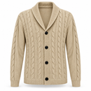 Men’s Beige Cable-Knit Shawl-Collar Cardigan YD76