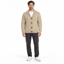 Men’s Beige Cable-Knit Shawl-Collar Cardigan YD76