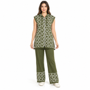 Women’s Olive Green Geometric Print Hooded Two-Piece Set YD22