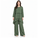 Women’s Olive Green Layered High-Low Tunic & Wide-Leg Trouser Set 259317