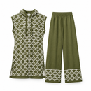 Women’s Olive Green Geometric Print Hooded Two-Piece Set YD22